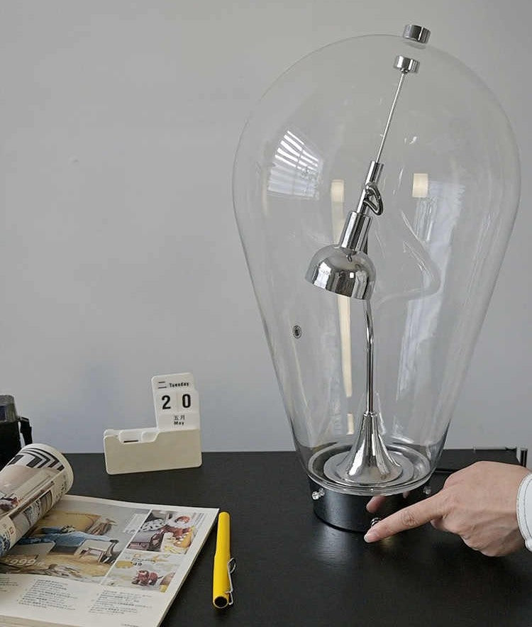 Designer Glass Table Lamp – Small Rechargeable Artistic Bedside & Desk Ambient Light