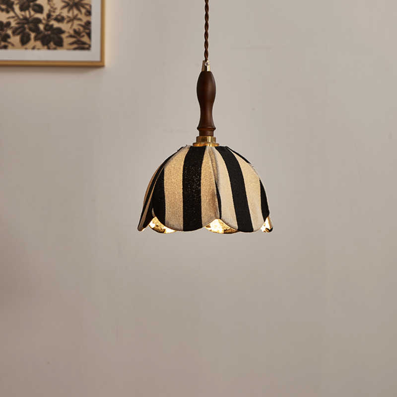 Designer Retro Pendant Lamp – Original Velvet Stripe Small Chandelier, High-End Bedside/Bar/Café/Accent Light