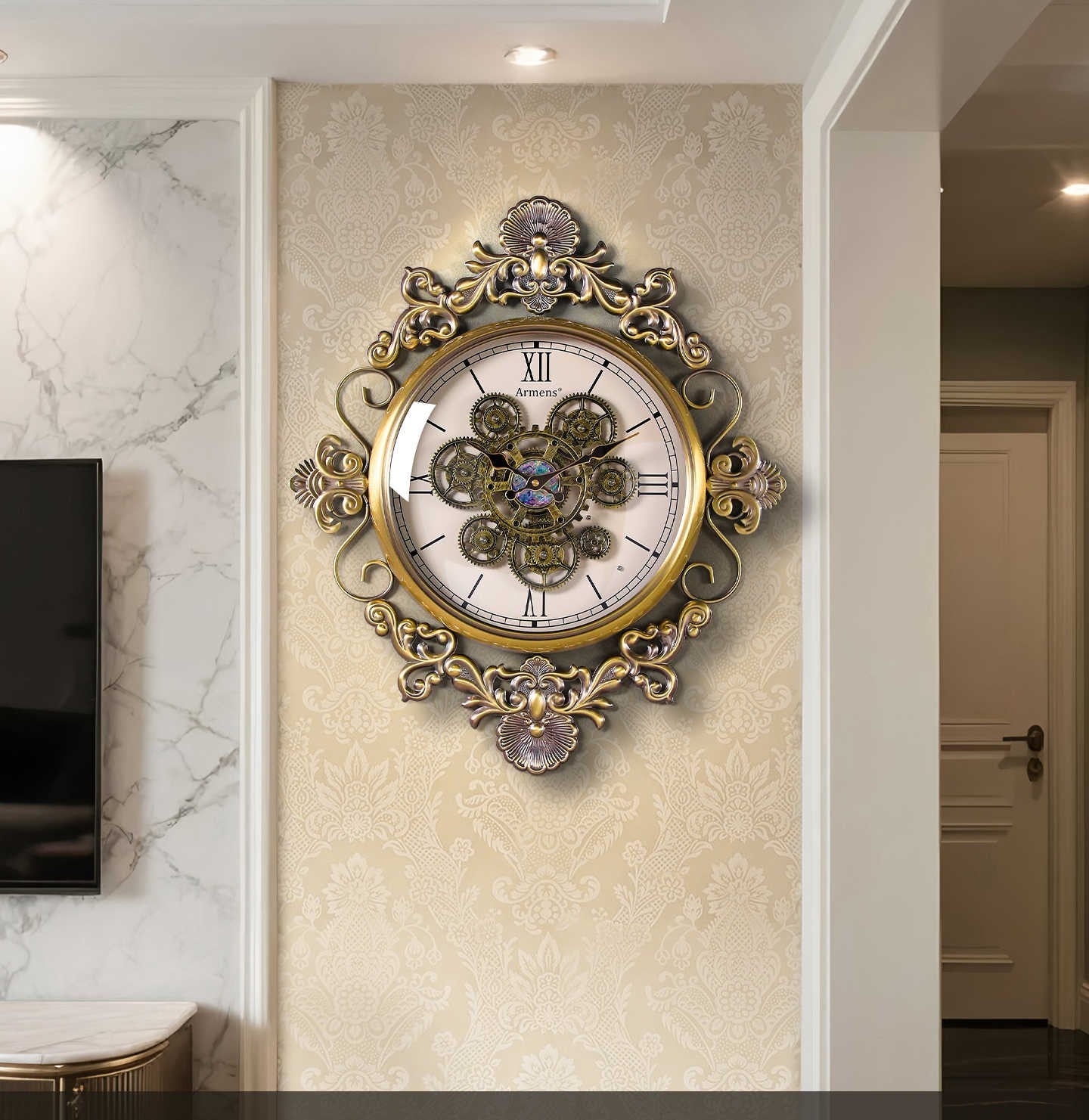 European-Style Mechanical Gear Wall Clock – Luxury Vintage Retro Statement Wall Clock