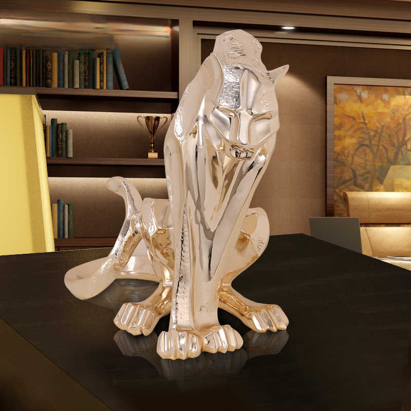 Luxury Rose Gold Leopard Sculpture – Modern Resin Panther Figurine for Living Room, Entryway, or Office Decor