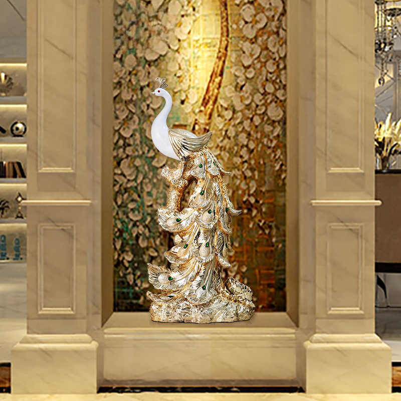 Extra Large Rose Gold Peacock Floor Sculpture – Luxury Resin Art for Living Room, Lobby, or Hotel Centerpiece