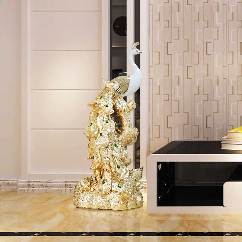 Extra Large Rose Gold Peacock Floor Sculpture – Luxury Resin Art for Living Room, Lobby, or Hotel Centerpiece