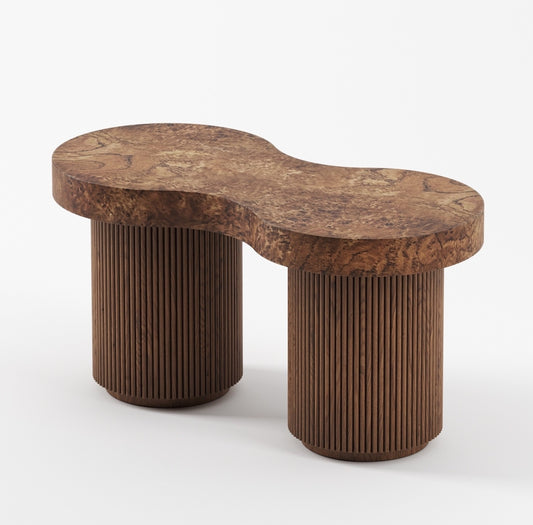 Designer Travertine Short Bench – Vintage Creative Entryway Shoe Stool, Artistic Sculpted Double-Column Coffee Table