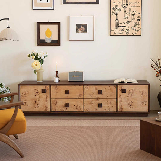 Nordic Burl Wood Media Console – Modern Minimalist Retro TV Stand, Designer Storage Cabinet for Living Room, Large Sideboard Buffet Credenza