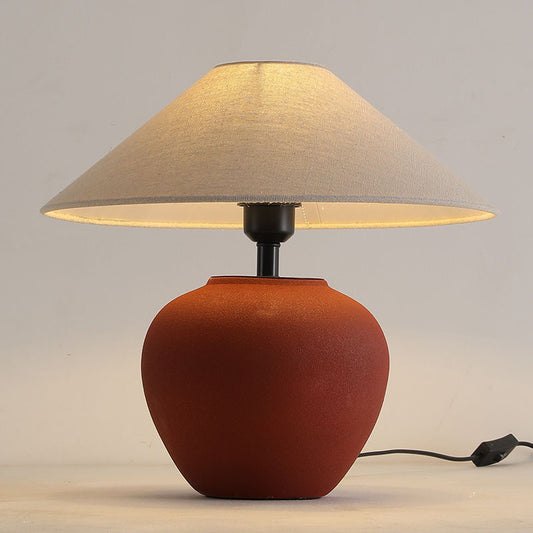 Handmade Terracotta Table Lamp, Vintage Minimalist Home Decor, Living Room, Bedroom, Tea Room Accent Light