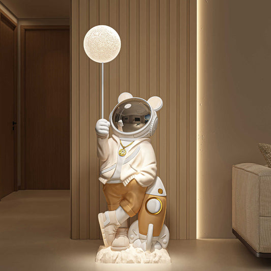 Large Astronaut Floor Decor Statue with Planet Lamp – Modern Unique Money Bank Figurine for Living Room, Housewarming Gift