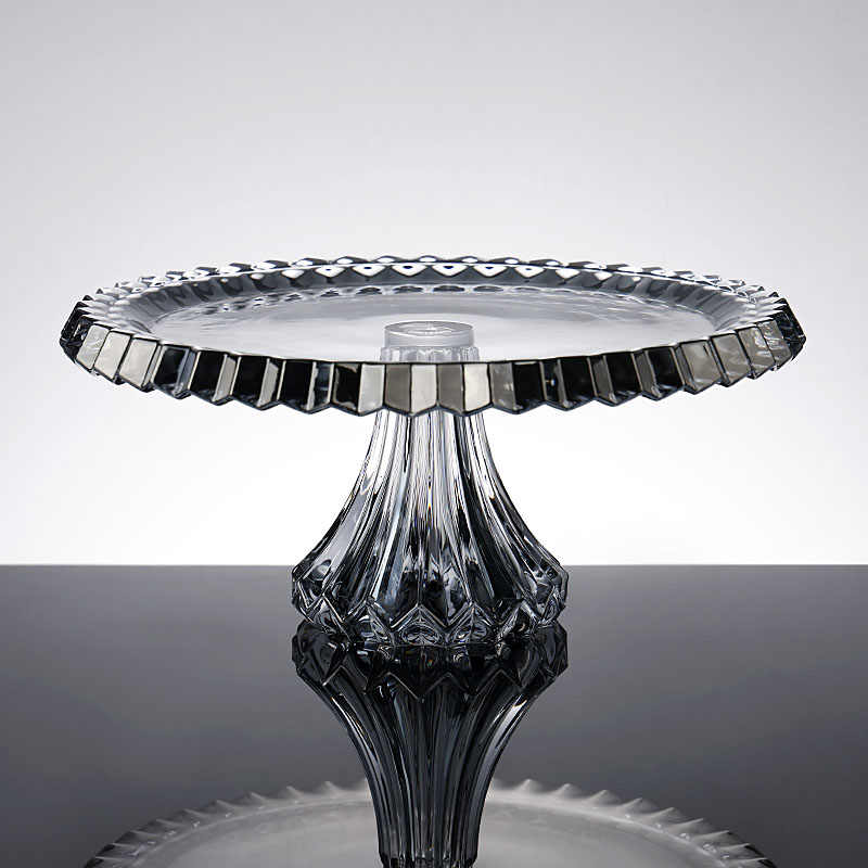 Premium Crystal Glass Pedestal Cake Stand, Large Ribbed Edge Serving Platter for Hotels & Restaurants, Heavy Duty Display Tray with Faceted Base