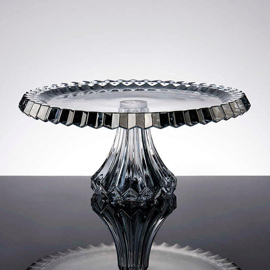 Premium Crystal Glass Pedestal Cake Stand, Large Ribbed Edge Serving Platter for Hotels & Restaurants, Heavy Duty Display Tray with Faceted Base