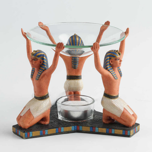 Egyptian Pharaoh Perfume Stand – Creative Resin Figurine Holder with Glass Tray, Unique Home Ornament Gift