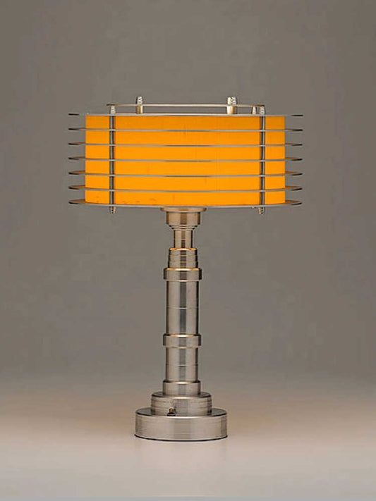 Vintage Industrial Designer Table Lamp – Art Deco Luxury Desk Light with Horizontal Slat Shade, Contemporary Gallery Lighting