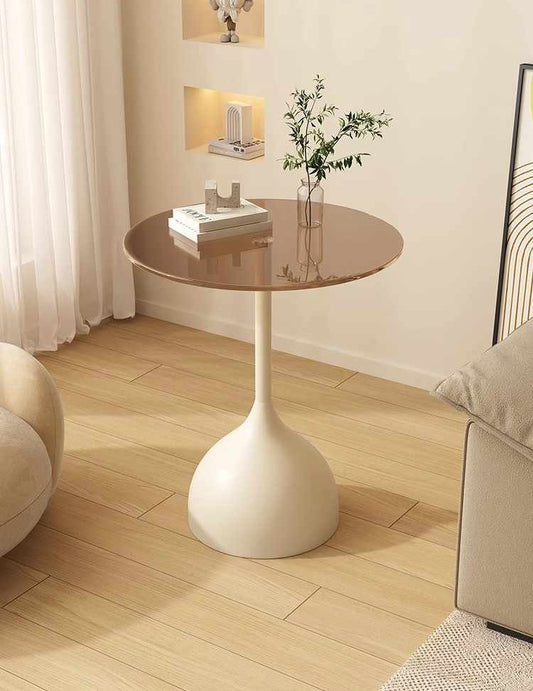Modern Glass Side Table – Luxury Thickened Tempered Glass Small Round Table, White Carbon Steel Base, Sofa End Table