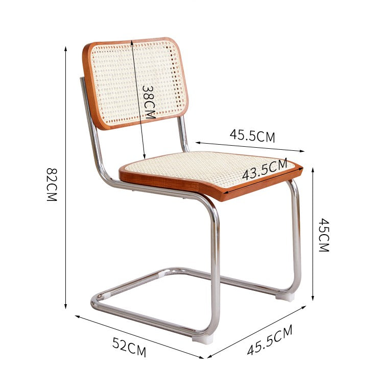 Retro Mid-Century Modern Cane Dining Chair – Solid Wood with Cherry Finish, Single Vintage Loom Backrest Desk & Makeup Vanity Chair