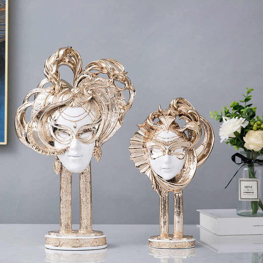 Rose Gold Mask Lady Sculpture Set – Resin Artistic Figurines for Living Room, Bedroom, or Window Display (Set of 2)