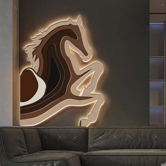 Modern Luxury 3D Horse LED Wall Art, Rechargeable Remote Control Lighted Frameless Acrylic Panel, High for Living Room or Hallway