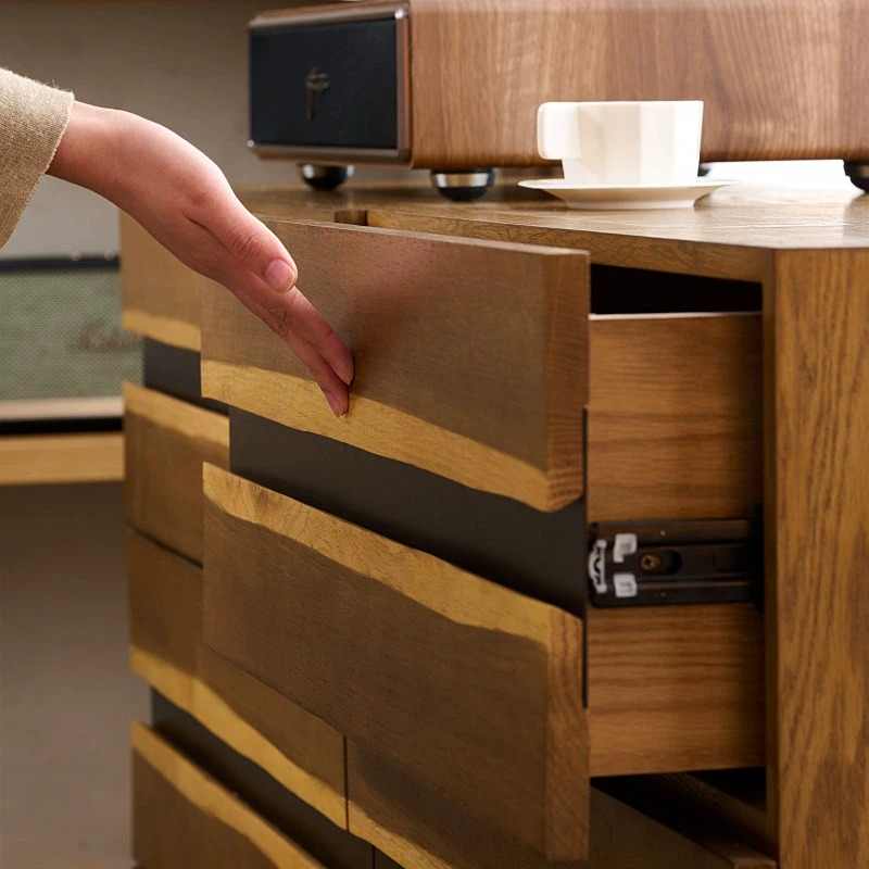Vintage Solid Oak and Metal 6-Drawer Dresser, Entryway Storage Cabinet, Mid-Century Modern Sideboard