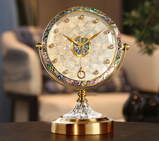 Luxury Shell-Inlaid Table Clock, Modern Decorative Desktop Clock for Living Room & Office