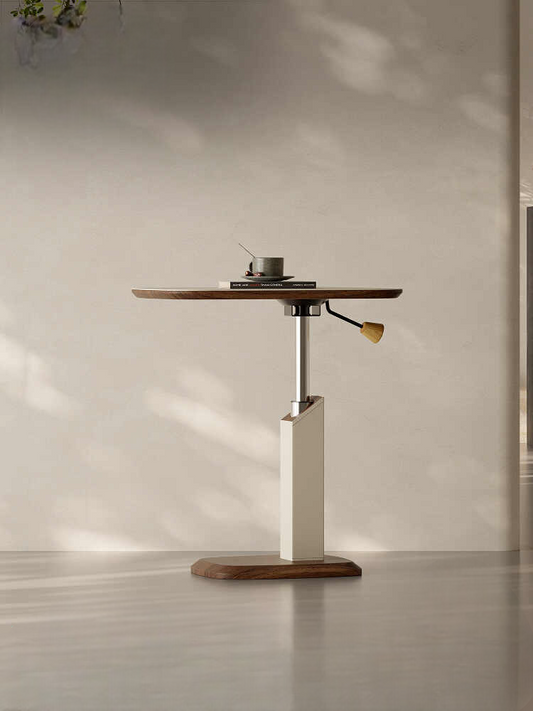Adjustable Saddle Leather Side Table, Modern Minimalist Mini Small Tea Table, Height Adjustable