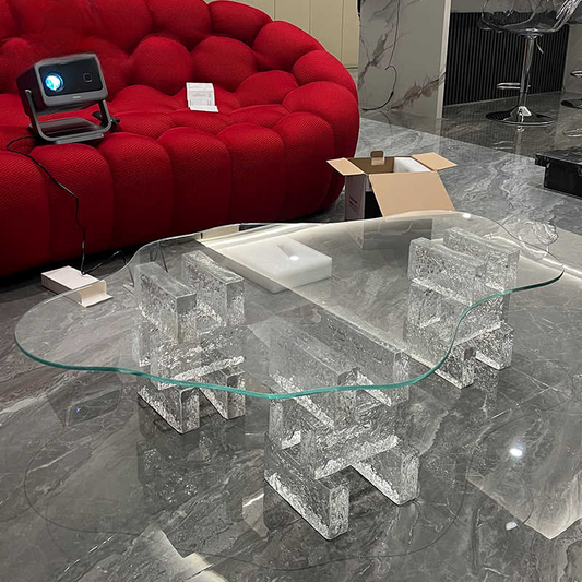 Modern Cloud-Shaped Acrylic & Glass Coffee Table, Artistic Three-Leg Base, Luxury Living Room Center Table