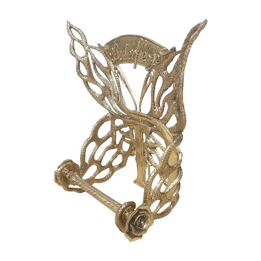 Brass Butterfly Toilet Paper Holder – Handmade Vintage Gold Tissue Roll Holder with Rose Detailing for Luxury Bathroom Decor