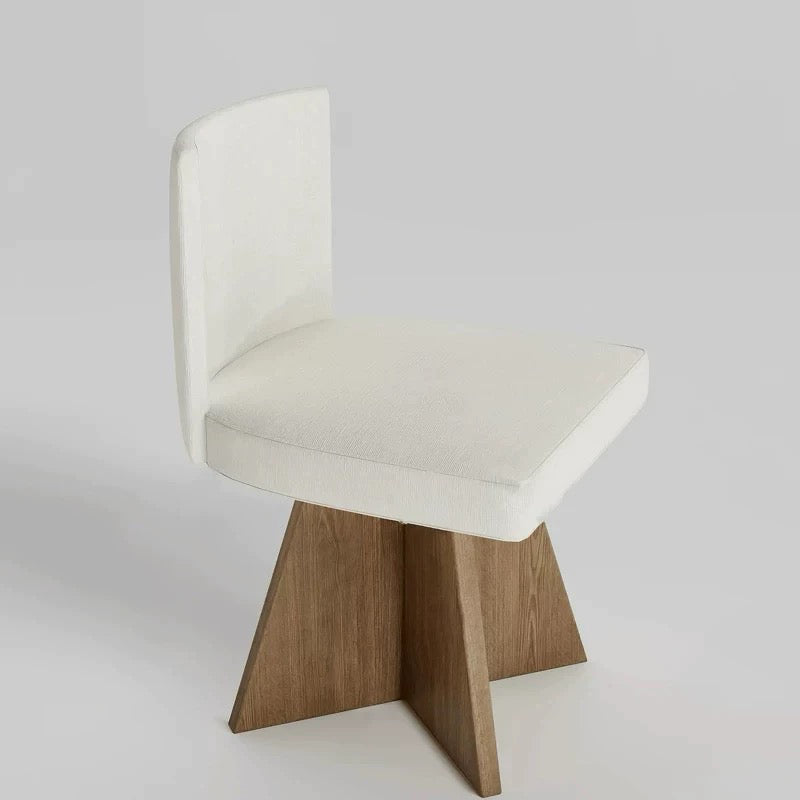 Nordic Minimalist Dining Chair with Star-Shaped Wood Base, Cream Upholstered Accent Chair with Geometric Design, Wabi-Sabi Style Desk Chair