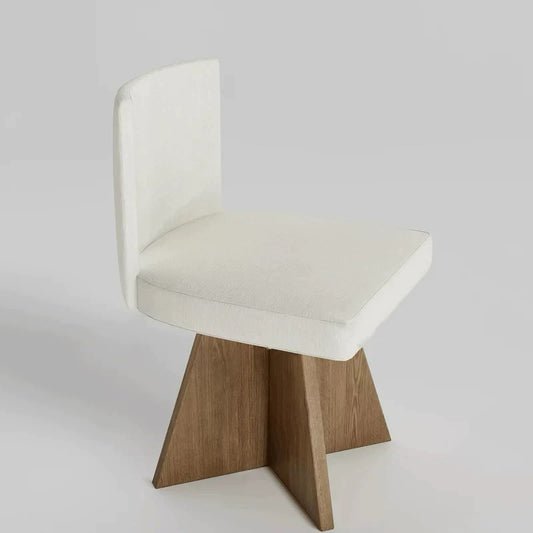 Nordic Minimalist Dining Chair with Star-Shaped Wood Base, Cream Upholstered Accent Chair with Geometric Design, Wabi-Sabi Style Desk Chair