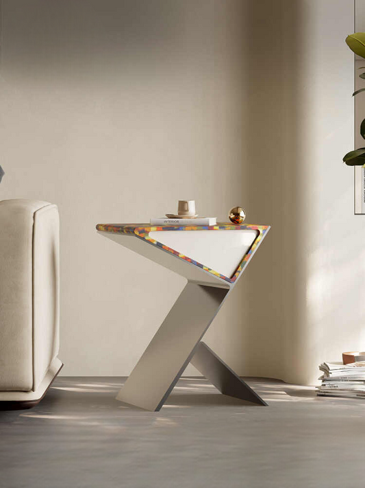 Stainless Steel Side Table, Luxury Art Side Table with Colorful Acrylic Top, Modern Living Room Accent