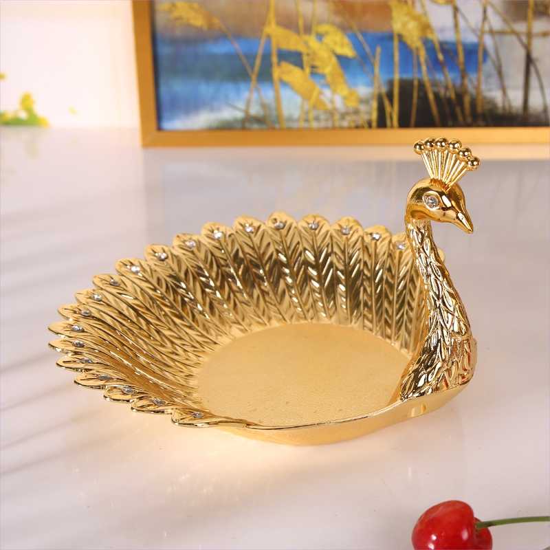 Luxury Golden Peacock Fruit Bowl – Decorative Zinc Alloy Tray for Living Room, Coffee Table, Snacks, Candy, Nut Serving, Wedding Gift