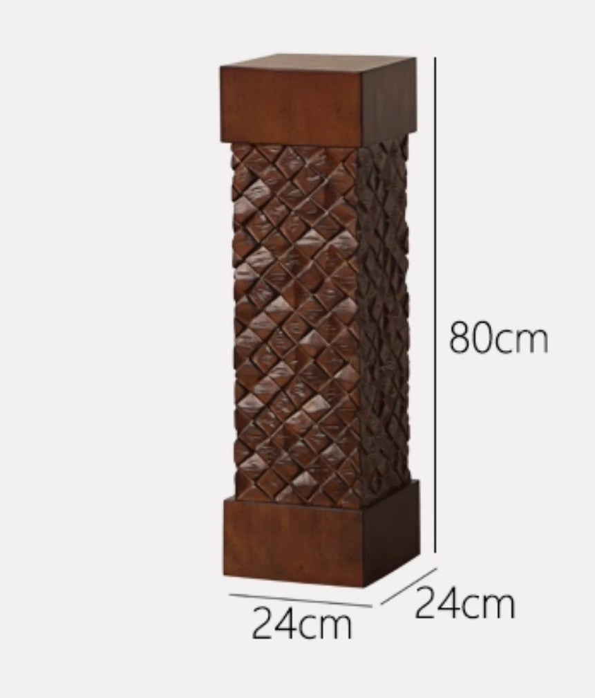 Modern Solid Wood Pedestal Stand, Hand-Carved Decorative Column for Sculpture, Plant, or Art Display, 80cm Tall Entryway Plinth for Hotel, Home, Gallery