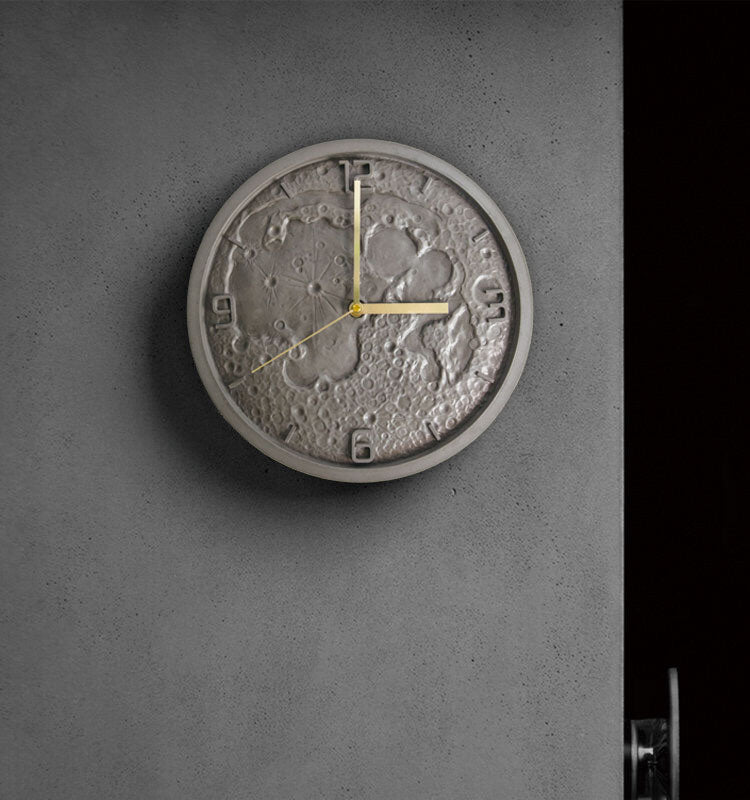 Moon Surface Wall Clock, Minimalist Luminous Cement Art Clock for Living Room & Dining