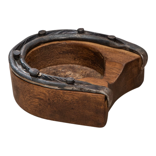 Vintage Horseshoe Wood Ashtray – Handmade Rustic Solid Wood & Metal Cigar Ashtray, Creative Luck Decor for Living Room, Hotel, Office, or Gift