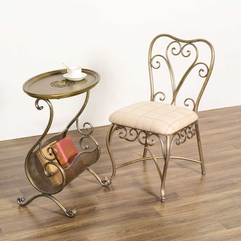 Vintage Iron and Wood Side Table – Retro Living Room End Table With Magazine Rack, Antique Sofa Accent Cabinet