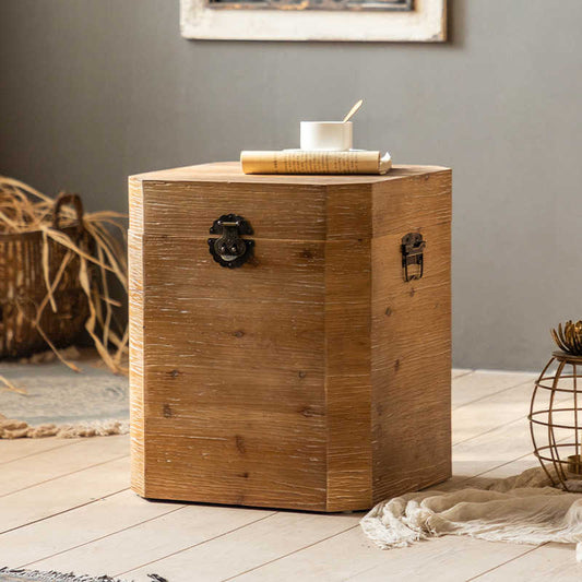 Vintage Solid Wood Storage Chest Coffee Table, Wabi-Sabi Distressed Square Side Table with Lid, Multi-Purpose Nightstand Ottoman