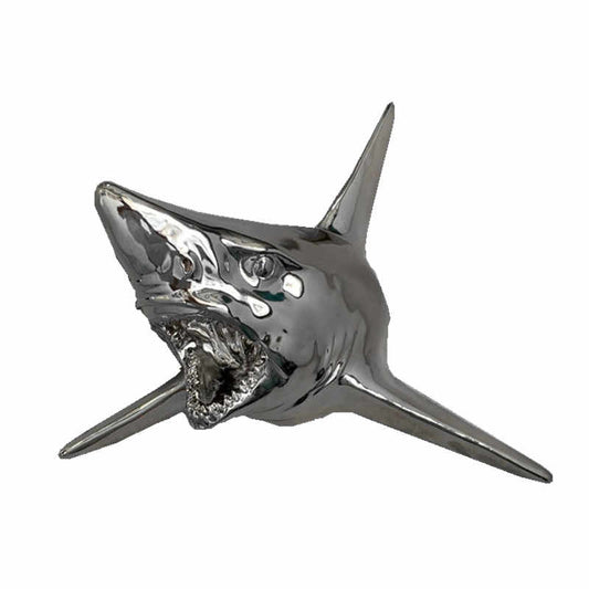 Silver-Plated Shark Head Wall Decor, Realistic Animal Sculpture for Bar, Restaurant, Home Interior Accent, Modern Coastal 3D Wall Hanging