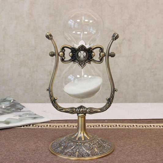 Antique Metal Hourglass Decorative Accent, Vintage Sand Timer Clock, Ornate Rotatable Desktop Ornament for Living Room, Bar, Office, Entryway, Gift