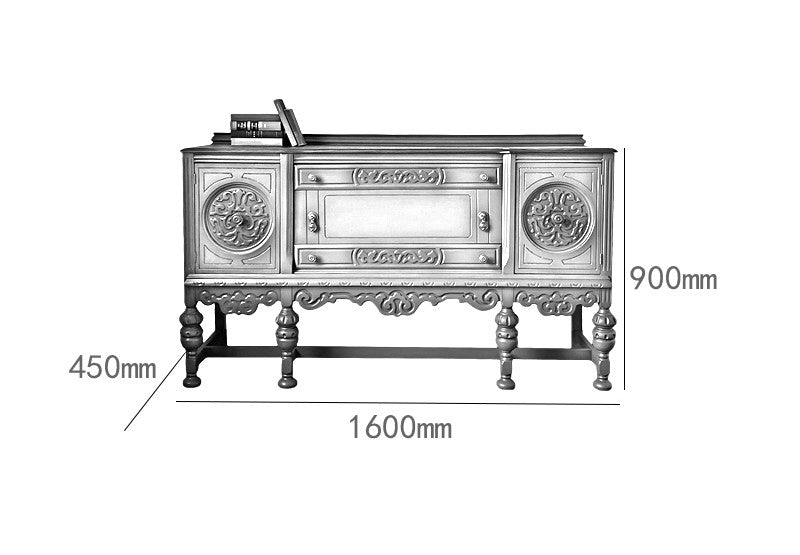 Vintage Artistic Carved Wood Sideboard – Two-Door Entryway Buffet Cabinet, Blue Revival Solid Wood Credenza