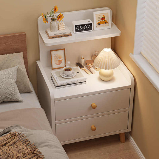Modern Compact Nightstand – Minimalist Bedroom Storage Cabinet with Shelf, 2 Drawers, Small Apartment Organizer