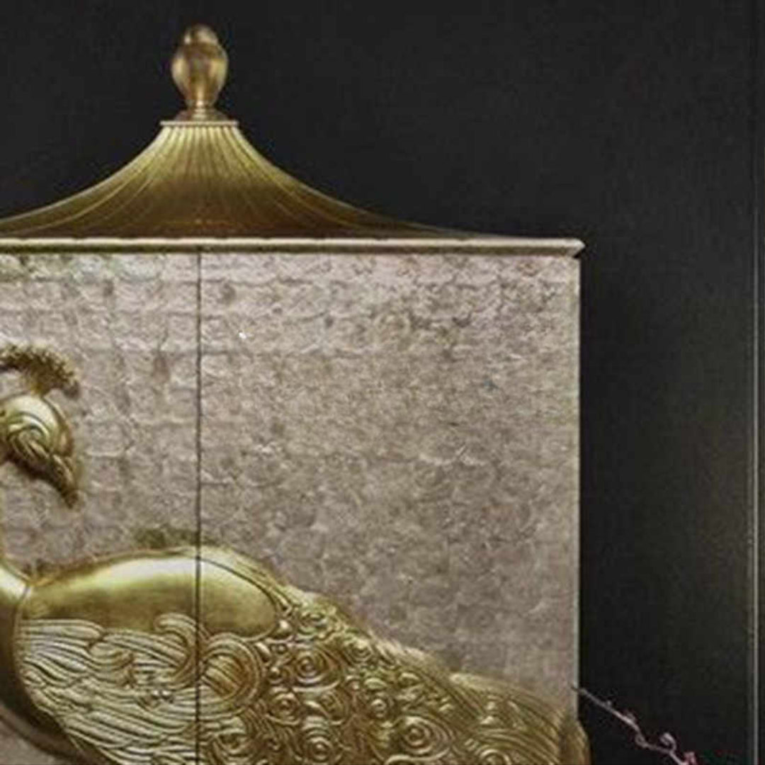 Neoclassical Double-Door Peacock Relief Storage Cabinet – Luxury Shell Carved Wardrobe, Solid Wood Custom Living/Bedroom Cabinet
