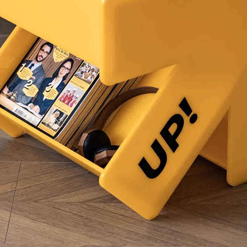 Yellow Arrow Acrylic Bedside Table – Modern Creative Sofa Side End Table, Bedroom Accent Storage Shelf, Double-Layer Multipurpose Nightstand, 8mm Thick Designer Mark Shelf