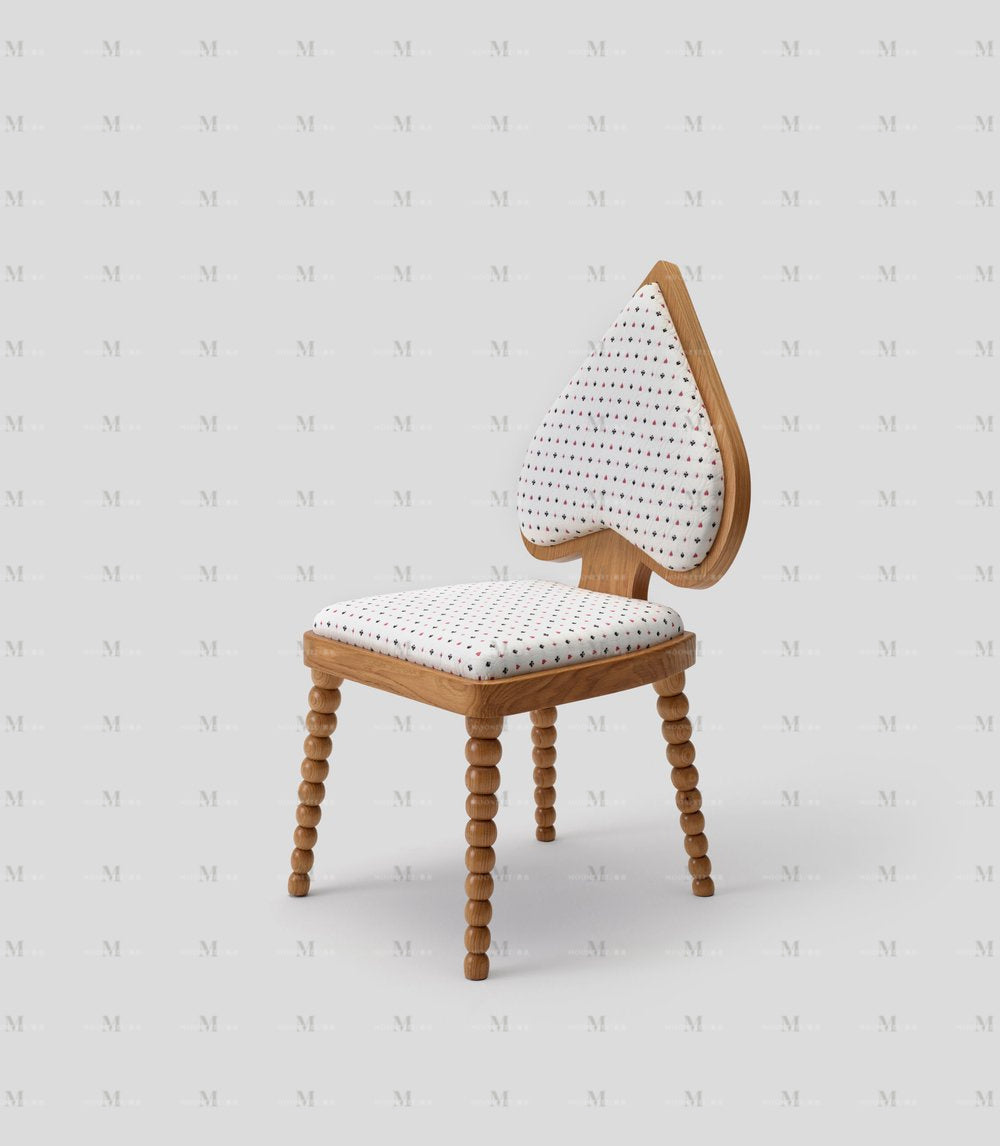 Heart-Shaped Vintage Dining Chair Set, Cream Style Solid Wood Frame with Polka Dot Upholstery, Designer Furniture for Restaurants & B&Bs