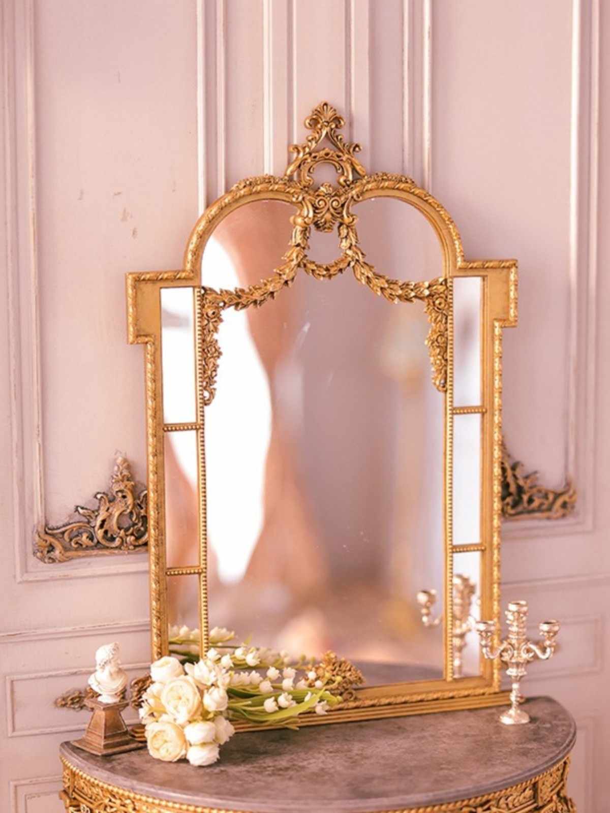 Miniature Baroque Mirror – 1:6 Scale Ornate Gold Frame Wall Mirror, Dollhouse Luxury Decor