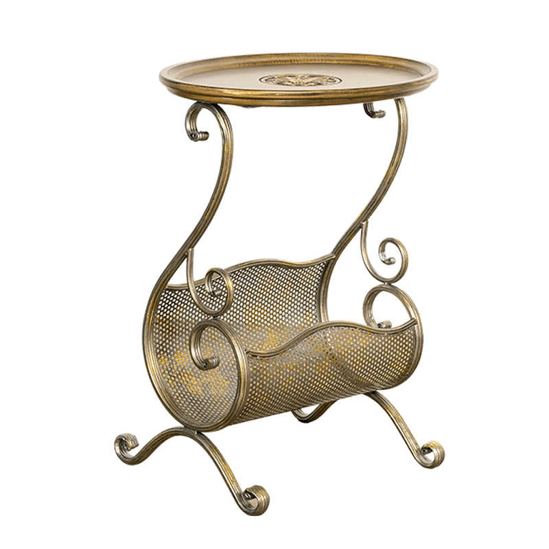 Vintage Iron and Wood Side Table – Retro Living Room End Table With Magazine Rack, Antique Sofa Accent Cabinet