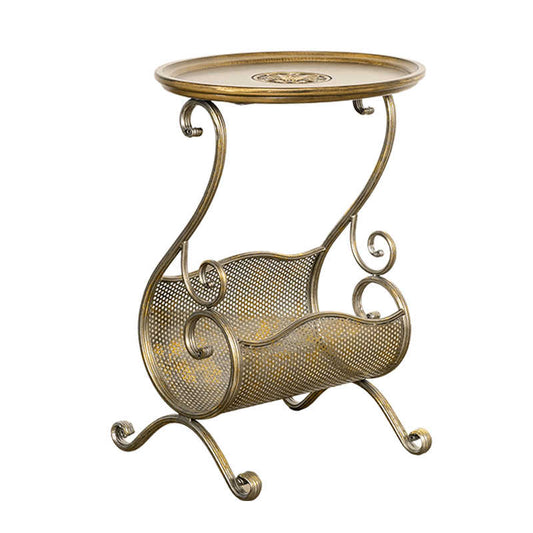 Vintage Iron and Wood Side Table – Retro Living Room End Table With Magazine Rack, Antique Sofa Accent Cabinet