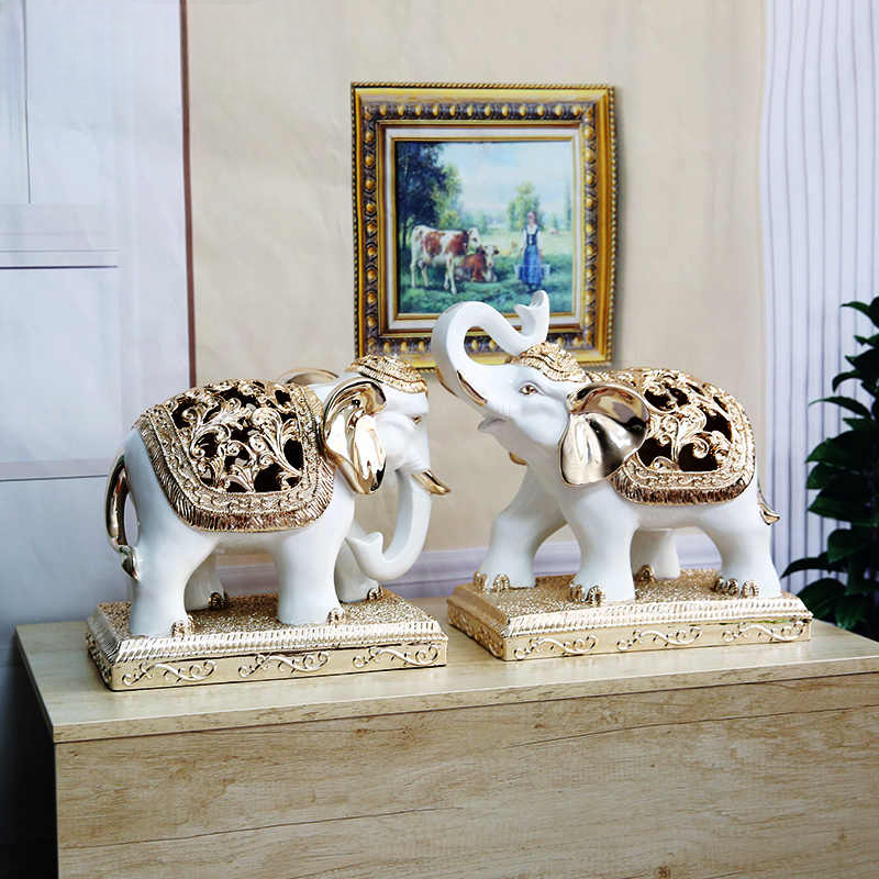 Rose Gold Elephant Figurine Pair – Resin Art Statues for Living Room, TV Cabinet, or Entryway Décor (Set of 2)