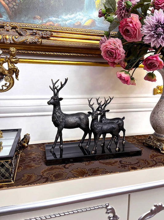 Luxury Bronze Deer Figurine with Marble Base – Decorative Sculpture for Living Room, Villa Entryway, Office Bookshelf
