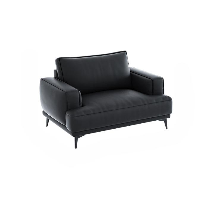 Black Top-Grain Leather Oversized Accent Chair, Deep-Seat Modern Lounge Armchair with Wide Box Arms, Cushioned Backrest and Solid Wood Frame for Living Room, Bedroom and Office