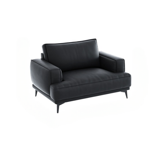 Black Top-Grain Leather Oversized Accent Chair, Deep-Seat Modern Lounge Armchair with Wide Box Arms, Cushioned Backrest and Solid Wood Frame for Living Room, Bedroom and Office