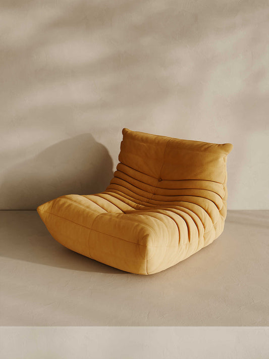 Yellow Suede Lazy Sofa Chair, Modern Tatami Floor Lounge, 80D Cotton, Comfortable Recliner for Bedroom & Living Room, Trendy INS Style