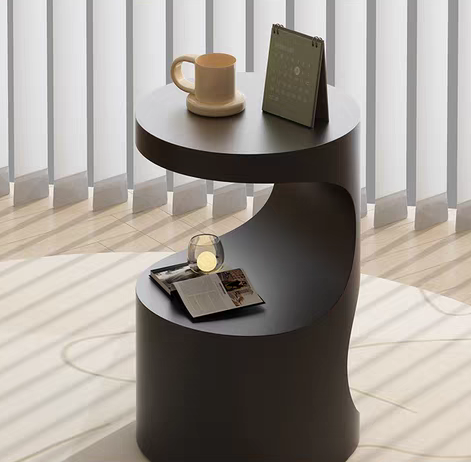 Black Minimalist Modern Side Table, Sculptural Accent Table for Living Room, Bedroom, Sofa, Entryway
