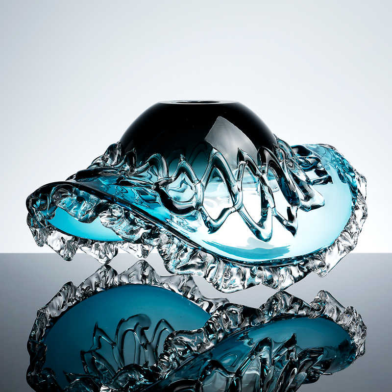 Creative Blue Wave Glass Art Fruit Bowl, Luxury Large Crystal Serving Tray with Sculptural Edges, Home Decor Centerpiece