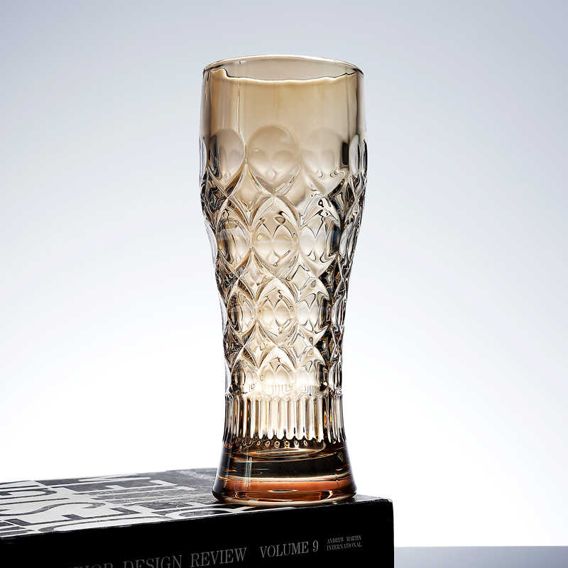 Vintage Embossed Beer Glass, Tall Creative Large-Capacity Craft Beer Bar Mug, Retro Home Drinkware